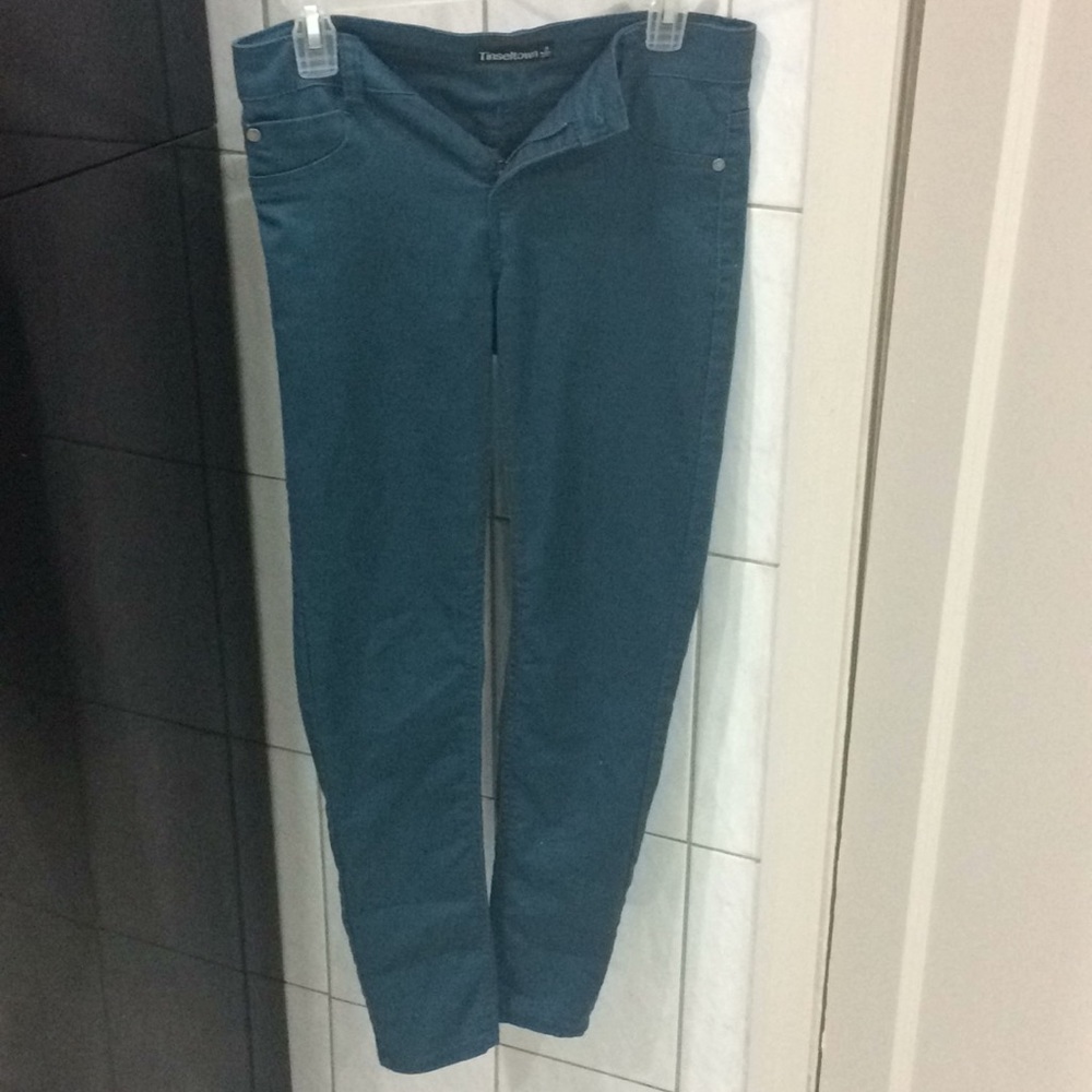 Teal blue skinny jeans
